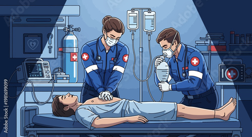 Paramedics Performing CPR on Patient in Emergency Room