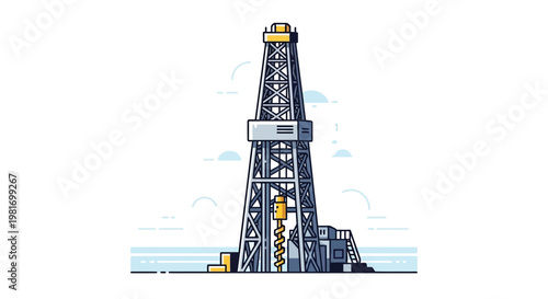 Oil Derrick Rig Flat Illustration