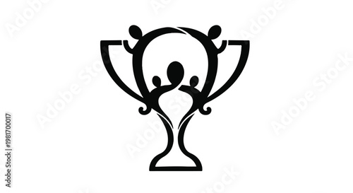 Trophy silhouette incorporates human figures rising upward to form the shape of a golden prize cup which serves as a powerful metaphor for teamwork, corporate excellence, and shared victory.