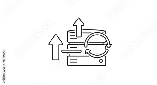 Data exchange, file transfer, upload icon, business workflow symbol, line style