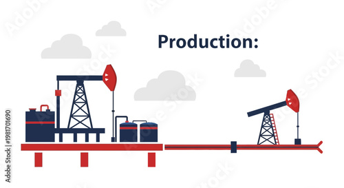 Oil extraction equipment with pumpjacks and storage tanks under cloudy sky