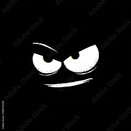Angry face in white with black background