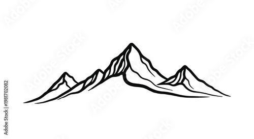 Mountains illustrated in a minimalist black line art style evoke a sense of adventure and tranquility, providing an elegant graphic element for nature-themed design projects and copy space.