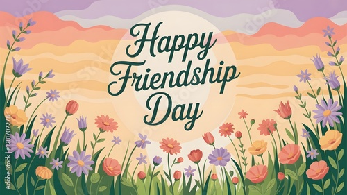 Happy Friendship Day colorful floral illustration with pastel background. Cheerful vector art for greeting cards, banners, and celebrations.