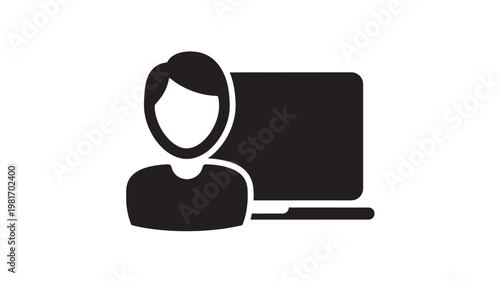 User profile icon with computer monitor silhouette for business communication and account management