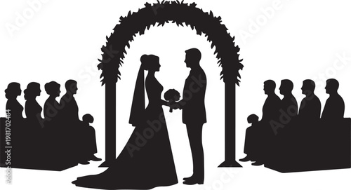 Wedding Ceremony Silhouette, Event Black Vector Isolated on White Background.