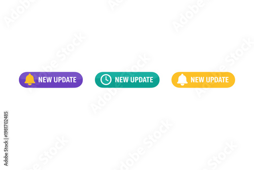 Aesthetic vector UI button set for 'New Update' notifications, alerts, and digital announcements, perfect for modern web and app interfaces