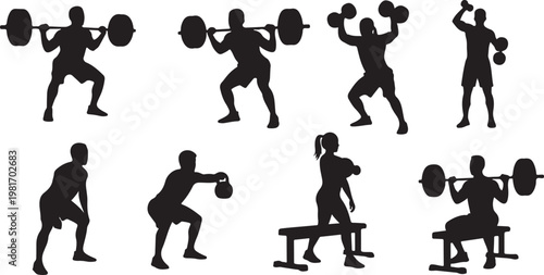 weightlifting strength training silhouette set black