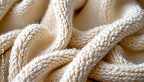 The image is a close up photograph of a pile of knitted fabric, likely yarn or textile, with intricate loops and stitches visible
