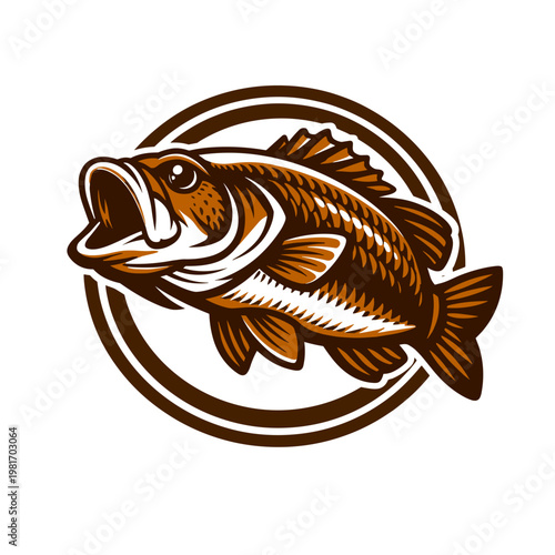 Bass Fishing Emblem Icon with Open Mouth, Symbolizing a Catch and the Thrill of the Sport, Perfect for Merchandise and Apparel