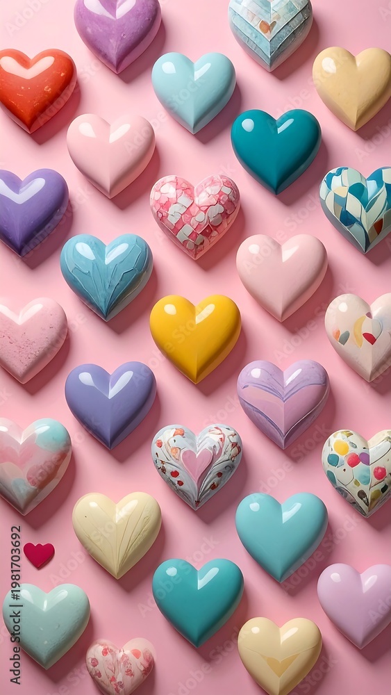 Fototapeta premium A collection of colorful hearts on a pink background