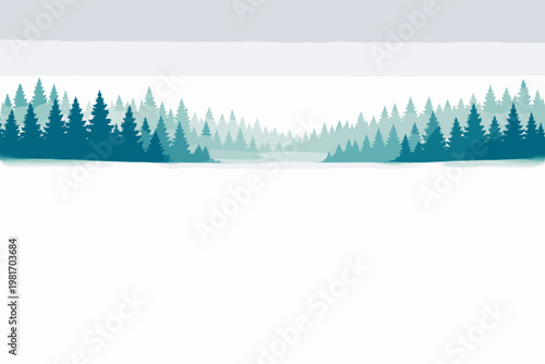 Minimalist Vector Illustration of a Serene Coniferous Forest Landscape, Abstract Pine Trees, Misty Horizon for Digital Designs and Backgrounds