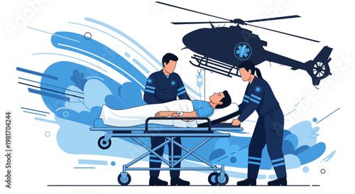 Emergency Medical Helicopter Rescue: Paramedics Transport Patient on Stretcher