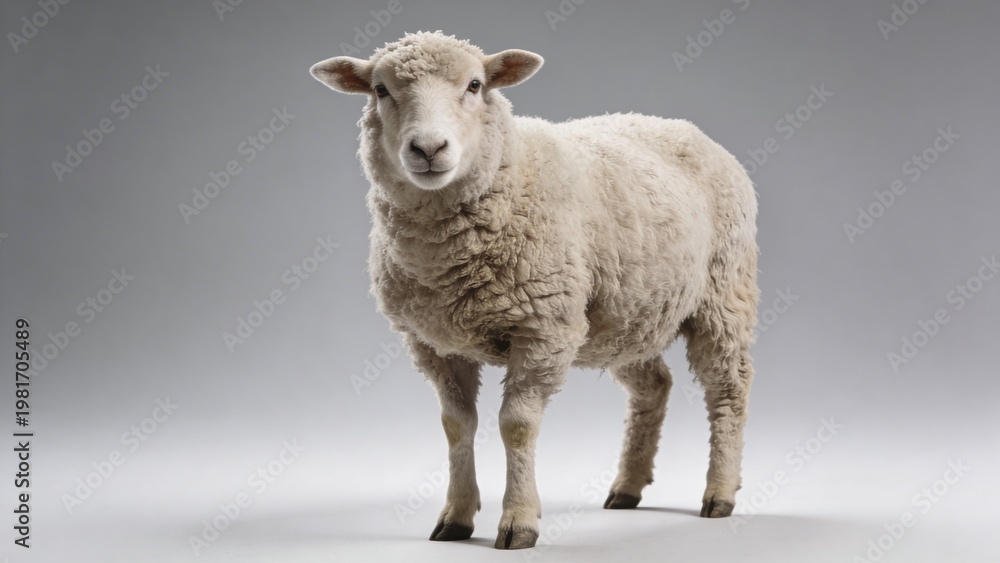 Fototapeta premium White Fluffy Sheep Full Length Studio Portrait