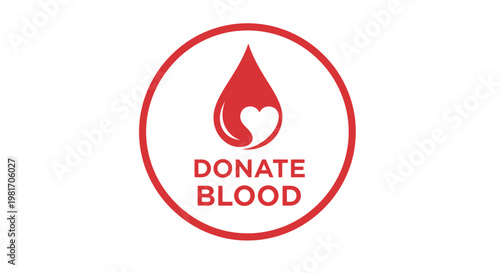 Donate Blood Icon with Heart and Drop Symbol - Medical Help and Charity Concept