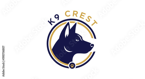 K9 Crest Logo: German Shepherd Dog Head Emblem with Paw Print
