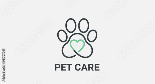 Paw Print Heart Logo - Pet Care, Animal Love, Veterinary, Grooming, Adoption
