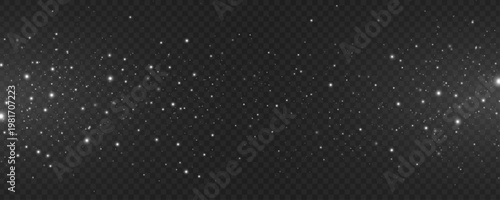 Abstract dynamic white lights isolated on a dark transparent background. Light effect of magical particles for christmas design elements or festive luxury backdrop. Vector illustration.