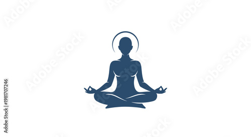 Silhouette of person meditating in lotus pose with halo, symbolizing peace and enlightenment