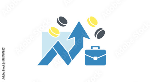 Business Growth and Financial Success Vector Illustration Featuring Rising Arrow Graph and Briefcase Icon for Corporate Finance and Investment Strategy Concepts