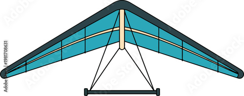 Minimalist flat design illustration of a blue hang glider vector icon for extreme sports, skydiving, and outdoor adventure concepts.