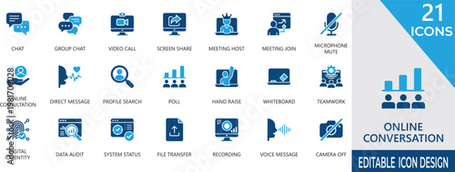 Modern Online Conversation solid icons for digital communication, contact, network, feedback, and more vector illustration