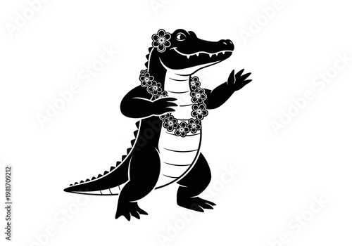 Dancing Crocodile with Flower Lei