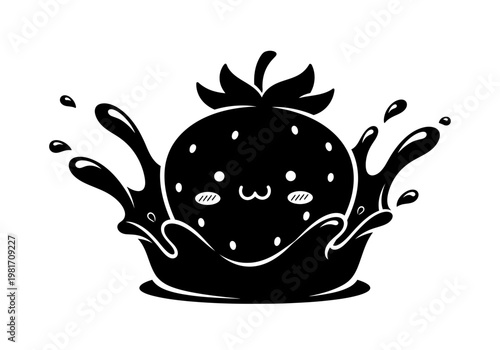 Smiling Strawberry with Water Splash