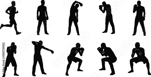 Silhouette collection diverse athletic poses of people in motion