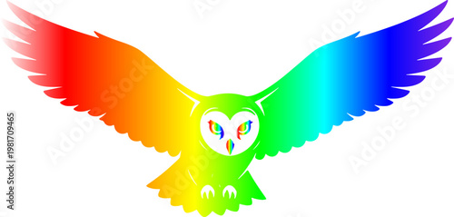 Flying Owl Vector Illustration, Rainbow Gradient Bird Silhouette, Colorful Wildlife Design