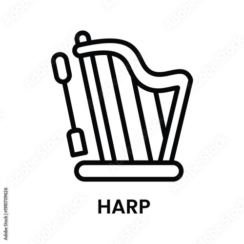 Harp Single Icon with Simple Line Style for Design Element