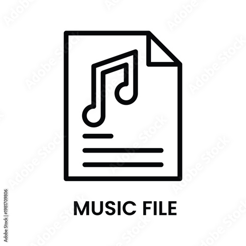 Music File Single Icon with Simple Line Style for Design Element