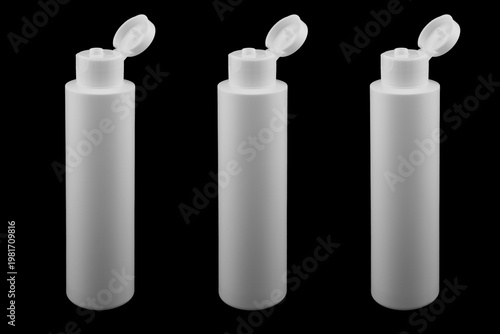 Plastic blank bottle isolated on black background. Plastic bottle isolated with clipping path. Empty space for text