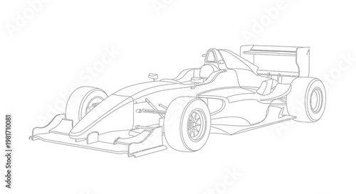 Vector line art illustration of a high-speed open-wheel racing car. Generic outline drawing for sports, competition, and speed concepts.