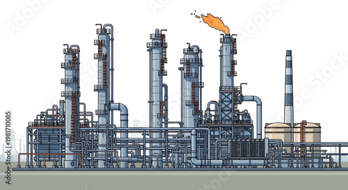 Petroleum Refinery Industrial Complex with Gas Flare