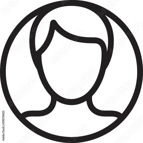 Black line icon of a person's head and shoulders in a circle