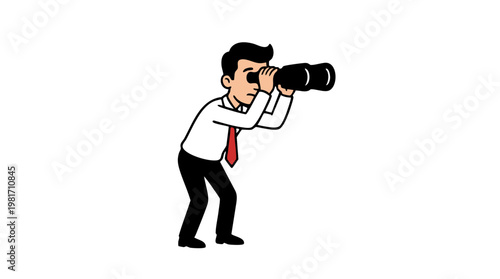Cartoon Businessman Looking Through Binoculars