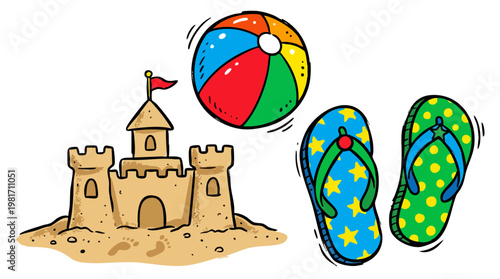 Kids Summer Beach Play Items Vector Illustration