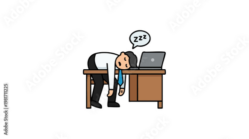 Exhausted businessman sleeping face down on office desk with laptop