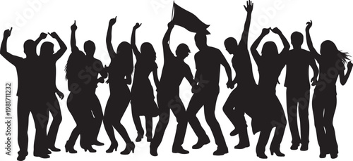Dancing Party Silhouette, Festival Black Vector Isolated on White Background