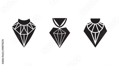 Black and white diamond necklace icons with different designs and styles  various diamond shapes
