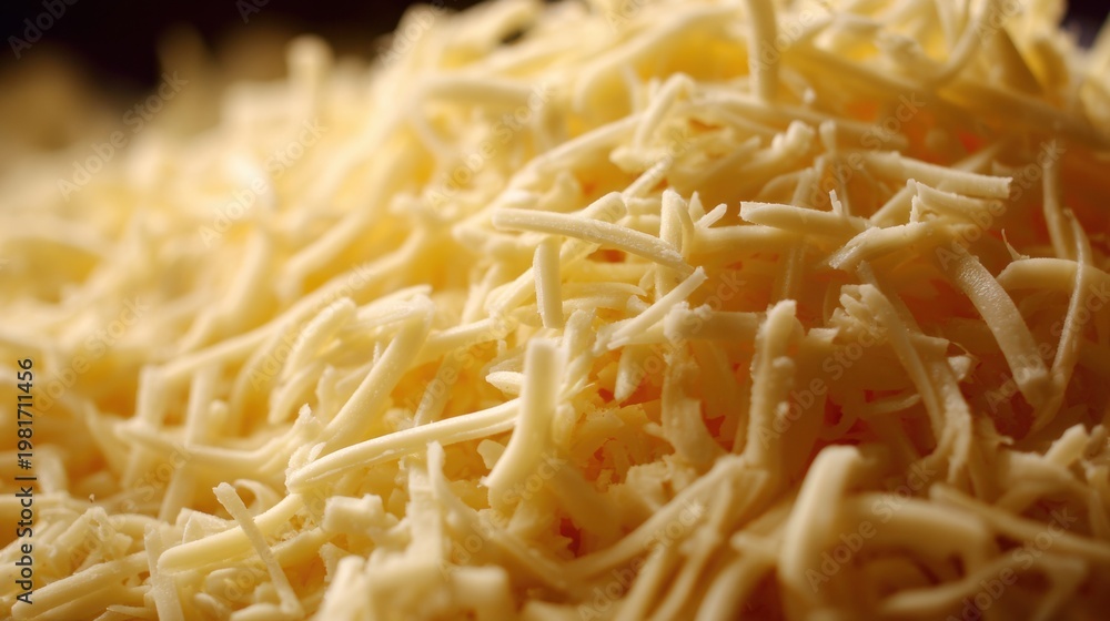 Fototapeta premium Close-Up of Grated Cheese Pile with Pale Yellow Strands