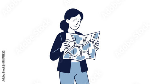 Woman Studying a City Map to Find Directions