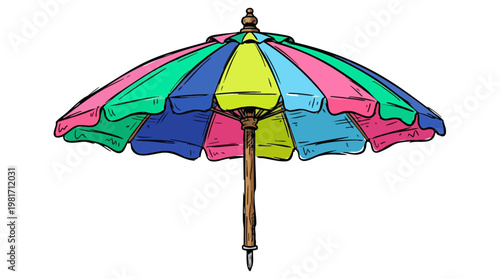 Colorful Multi Colored Beach Umbrella Vector Illustration