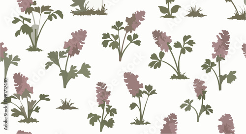 Decorative Corydalis cava floral seamless pattern spring woodland flowers vector wallpaper design