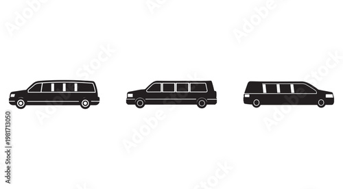 Black limousine cars in different angles  side view  vehicle transportation  luxury automobiles