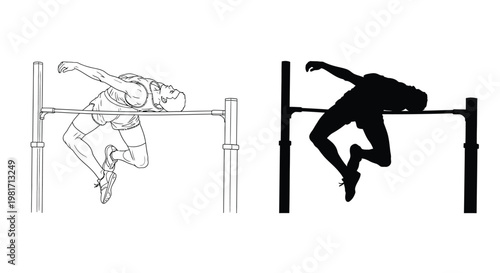 High jumper vector illustration demonstrating athletic prowess over a bar for sports graphic design.