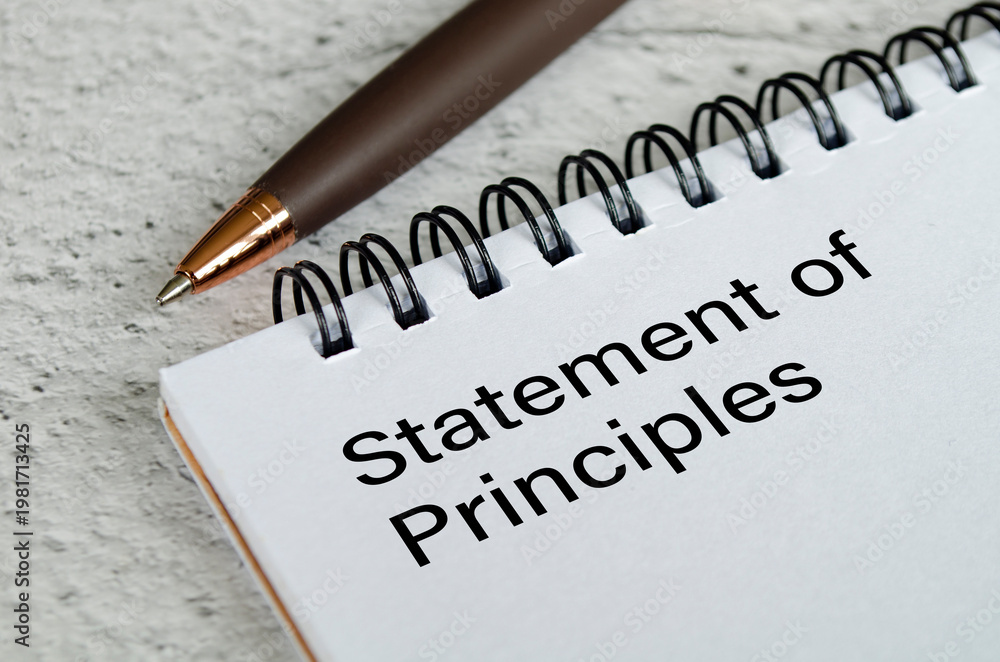Obraz premium Statement of principles written on paper representing core beliefs, ethics, and professional standards.