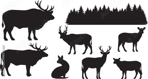 forest wildlife animals silhouette set black