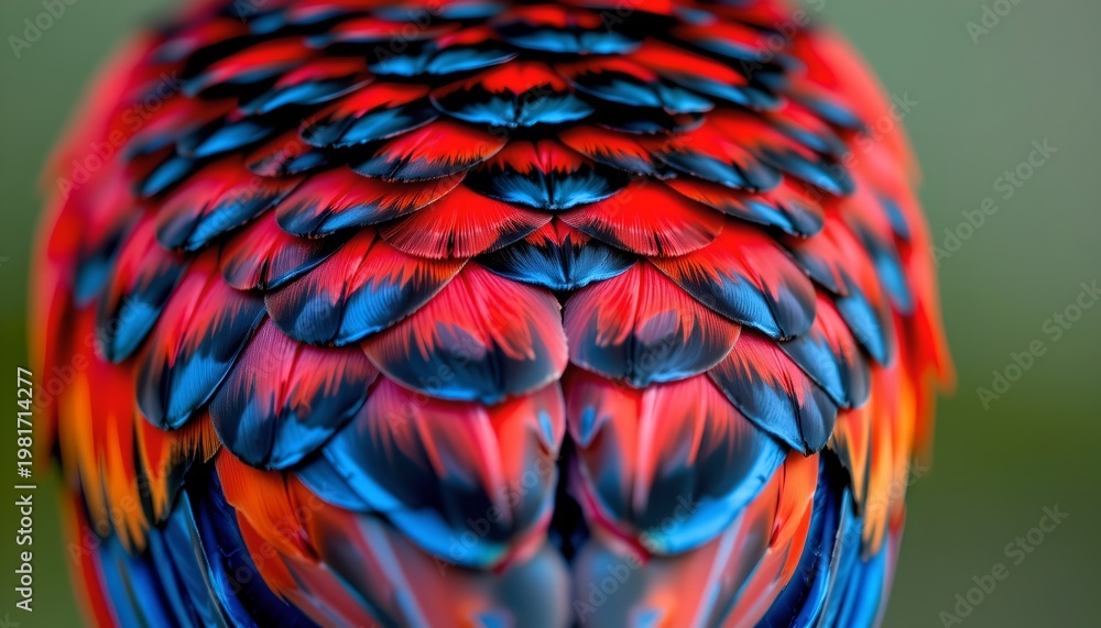 Fototapeta premium The image showcases a close up view of a bird's vibrant, multicolored feathers